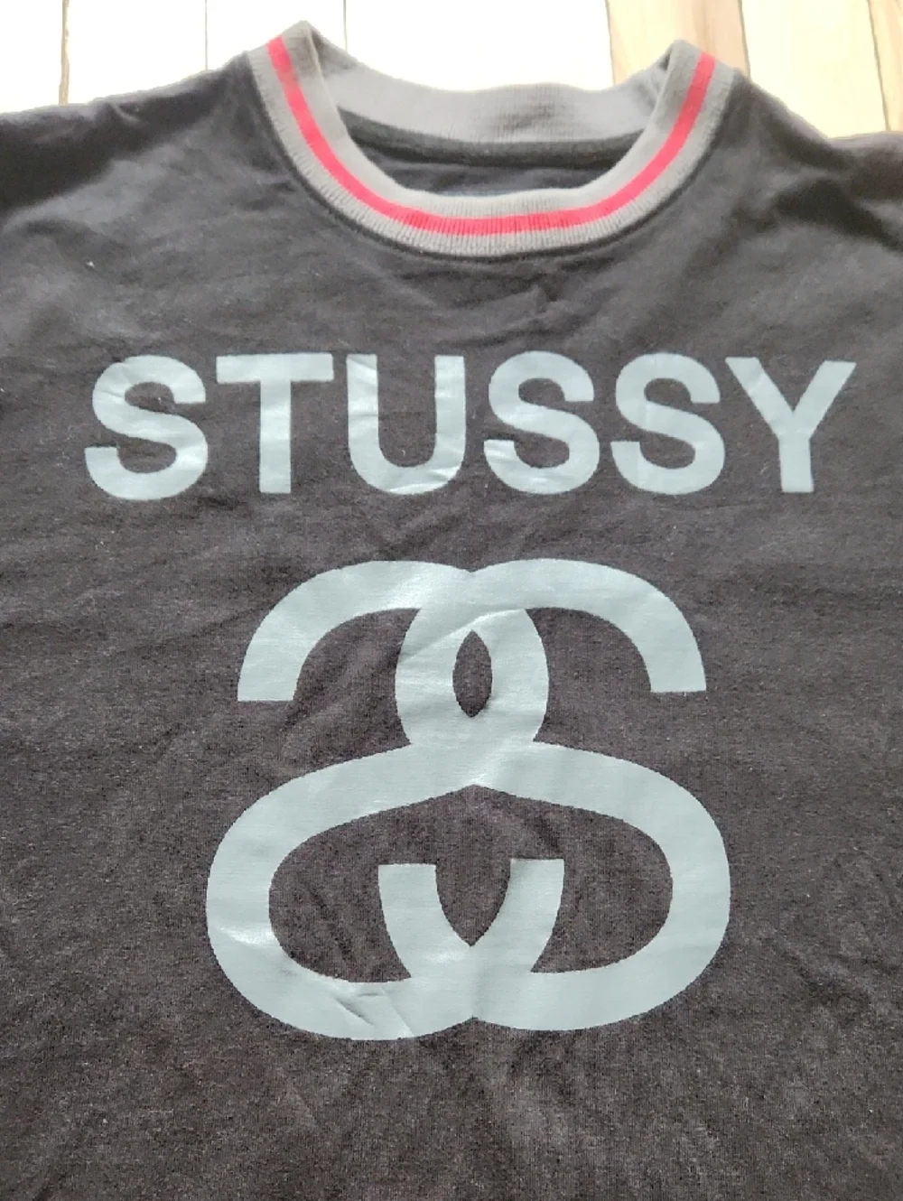 Stussy Black Tee with Gray Logo and Red Stripe Accents - Picture 8 of 16